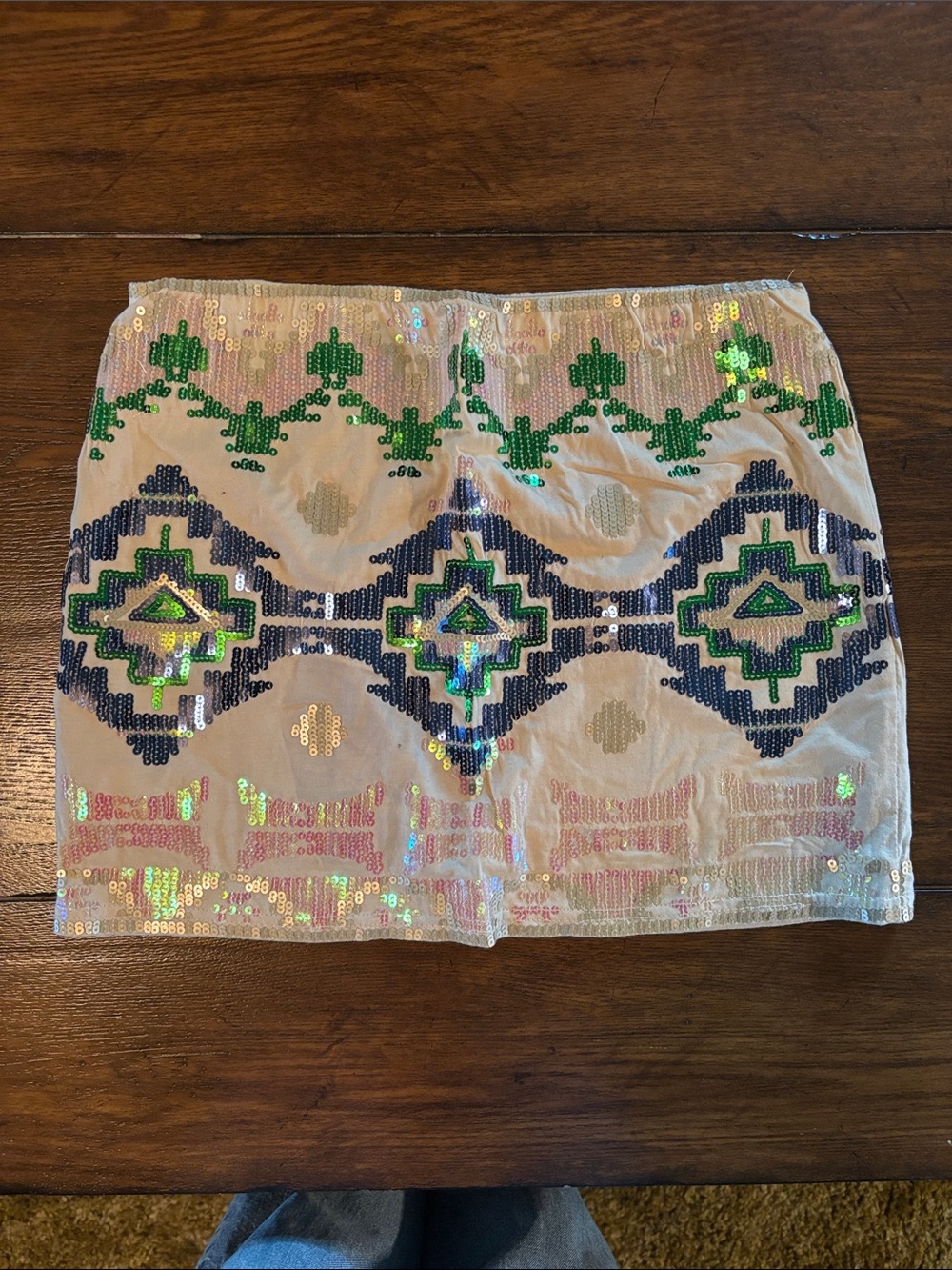 Sequin Embellished Mini Skirt with Blue & Green Motif